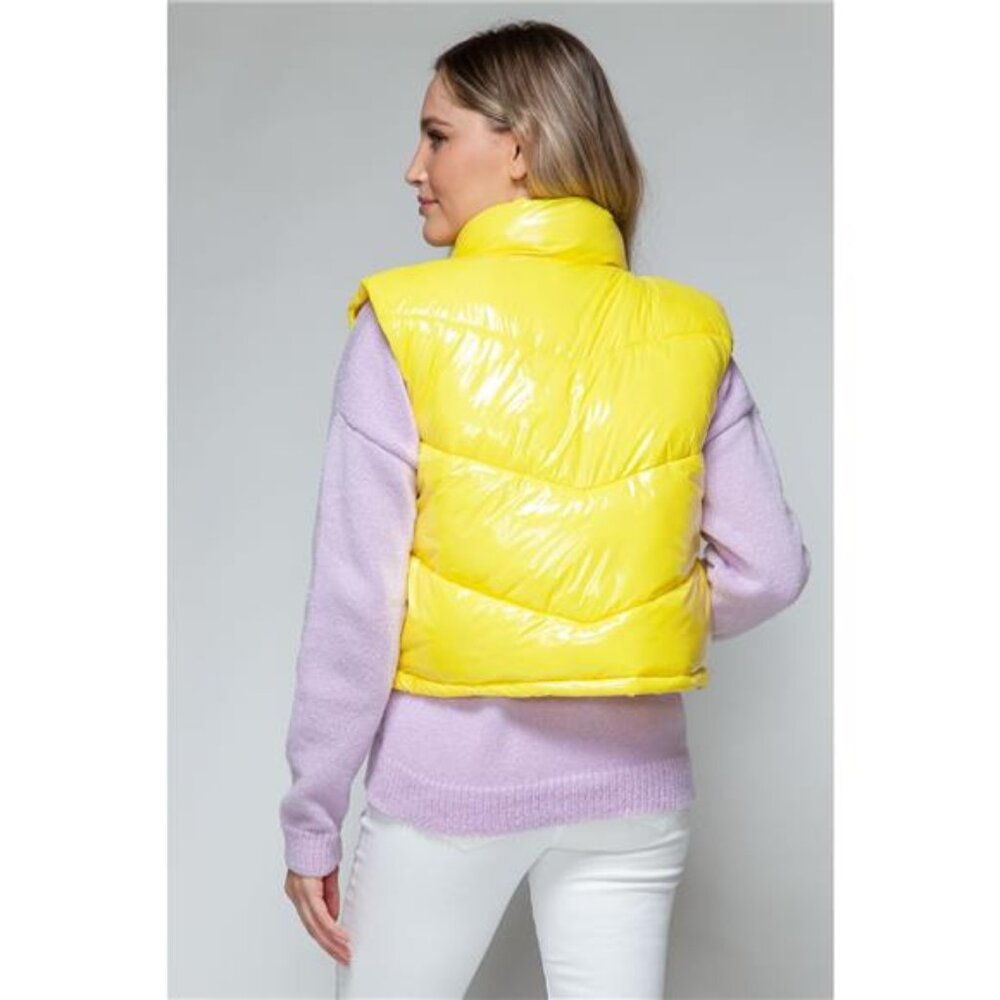 Snobbish Zip Up Turtleneck Shiny Quilted Vest - Picture 3 of 7